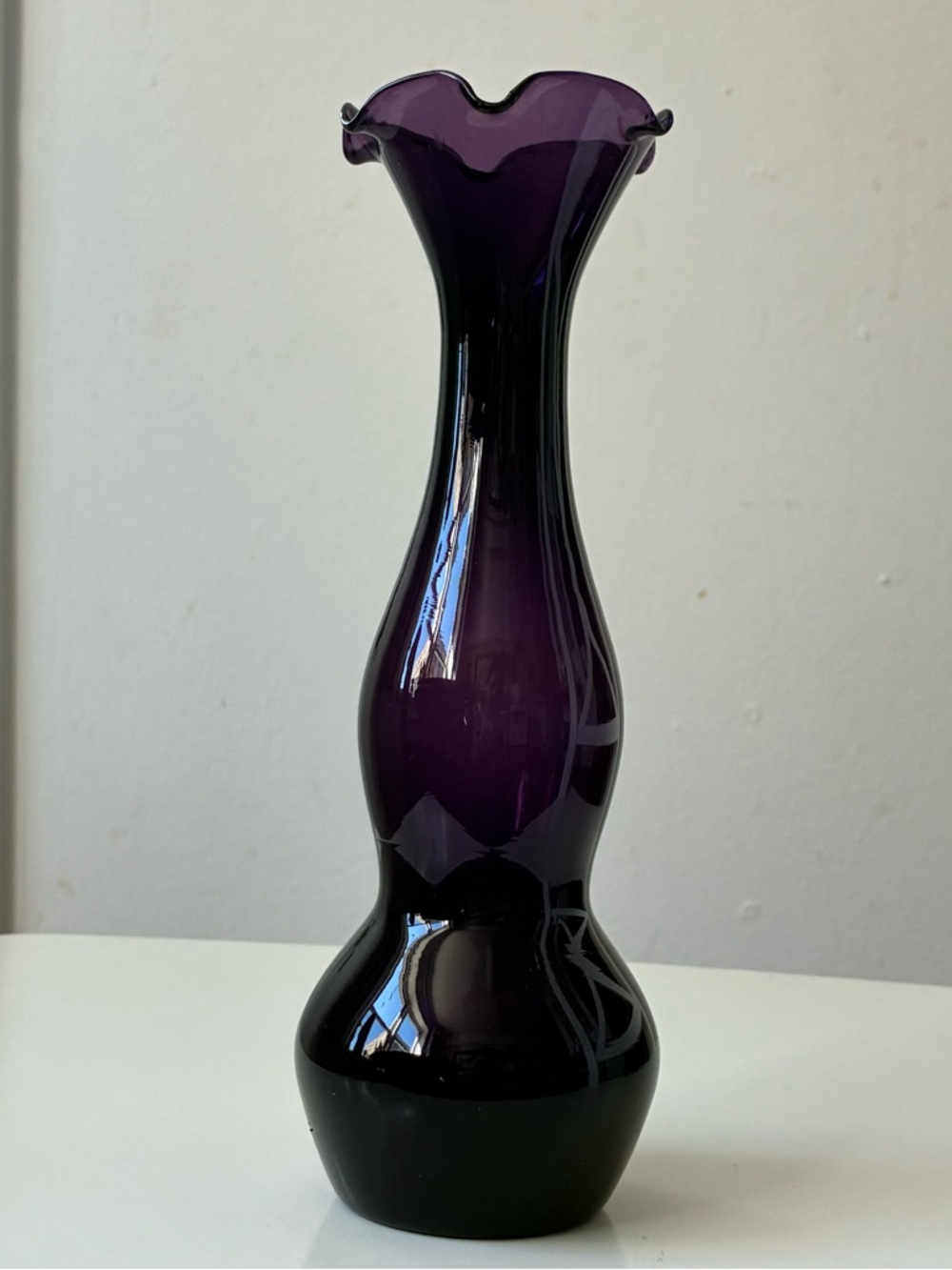 Antique Purple Black Glass Bud Vase - vintage gothic vase 9”